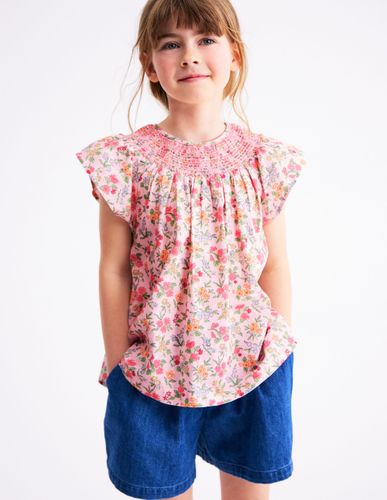 Top tissé à smocks-Motif Garden Ditsy rose craie - Boden - Modalova