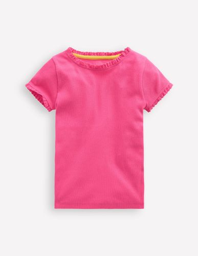 T-shirt côtelé à manches courtes-Rose flamant - Boden - Modalova