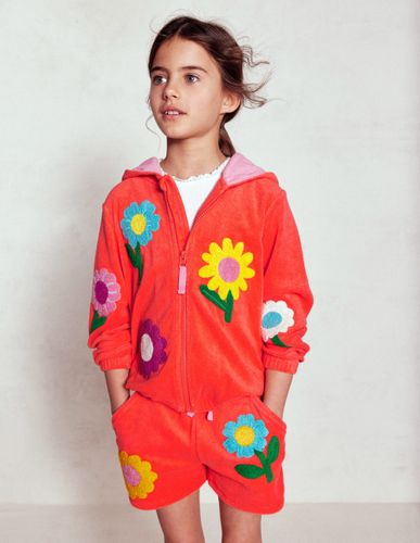 Sweat à capuche zippé en éponge-Fleurs orange corail - Boden - Modalova