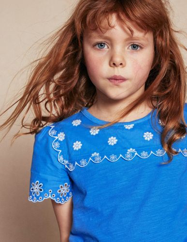 T-shirt à manches en broderie anglaise-Bleu Martin-pêcheur - Boden - Modalova