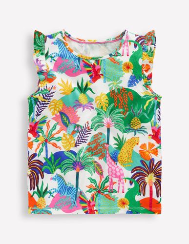 Gemustertes T-Shirt mit Rüschenärmeln-Weiches Naturweiß Bunt Dschungel - Boden - Modalova