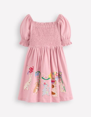 Robe froncée Clare à appliqués-Motif May Day Animals rose vintage - Boden - Modalova