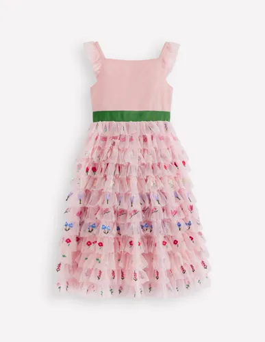 Robe brodée en tulle-Fleurs rose craie - Boden - Modalova