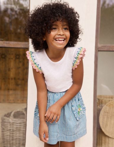 Jupe avec poche à appliqué-Rayé coutil bleu floral - Boden - Modalova