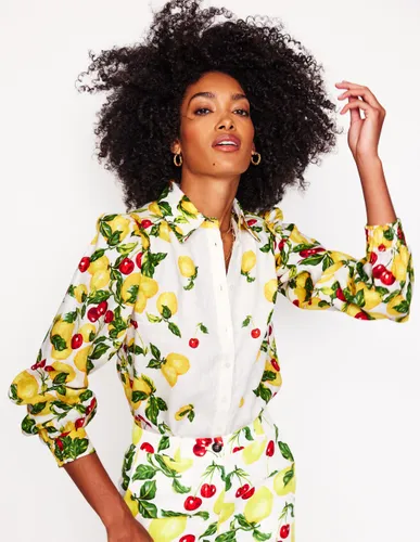 Chemise en lin à imprimé placé-Ivoire, cerises et citrons - Boden - Modalova