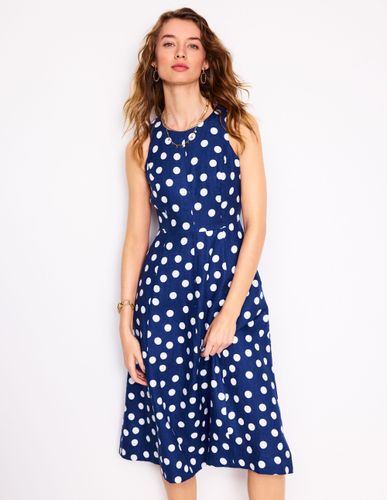 Robe midi Carla en lin-Bleu tribord, pois peint - Boden - Modalova