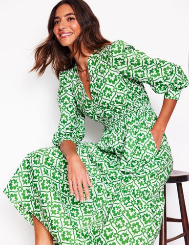Robe midi Elena en coton à volants-Vert paradis, motif Ivy Trellis - Boden - Modalova