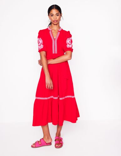 Robe Amara brodée en jersey-Rouge coquelicot, rose pivoine - Boden - Modalova