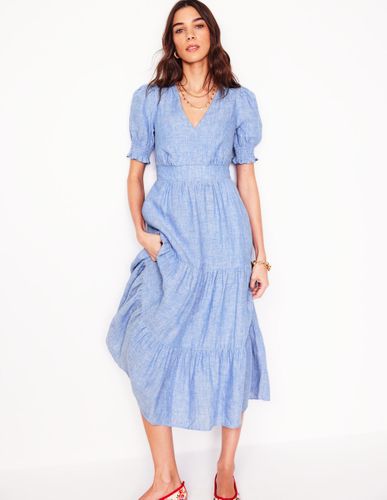 Robe mi-longue Anna en lin volantée-Chambray bleu d'été - Boden - Modalova
