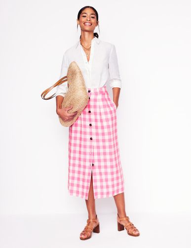Jupe midi Thomasina en lin-Vichy Rose - Boden - Modalova