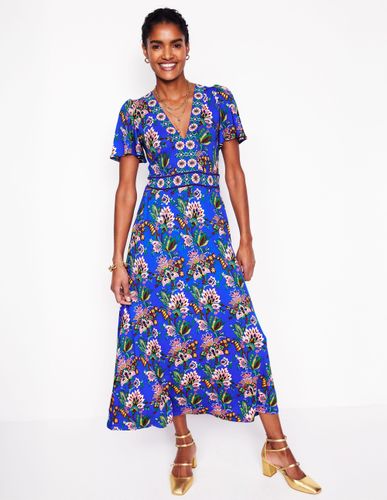 Robe longue style 40s Ellie à manches aériennes-Bleu galerie, motif Botanica Terrace - Boden - Modalova