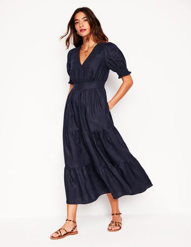 Robe mi-longue Anna en lin volantée- Marine - Boden - Modalova