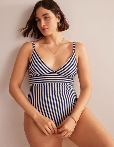 Maillot de bain col V Arezzo à empiècement- marine, rayé texturé ivoire - Boden - Modalova