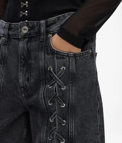 Jean Décontracté Taille Mi-haute À Lacets, , Noir Délavé À La Pierre, Taille: 2430 - KL Jeans - Modalova