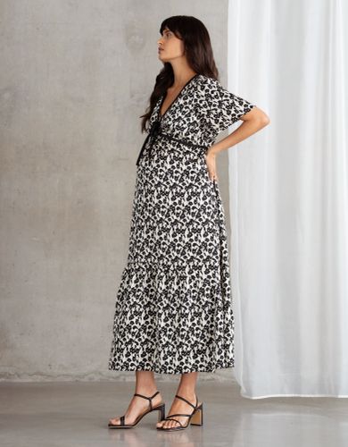 Robe grossesse et d'allaitement monochrome avec imprimé fleuri et nœud - Seraphine - Modalova