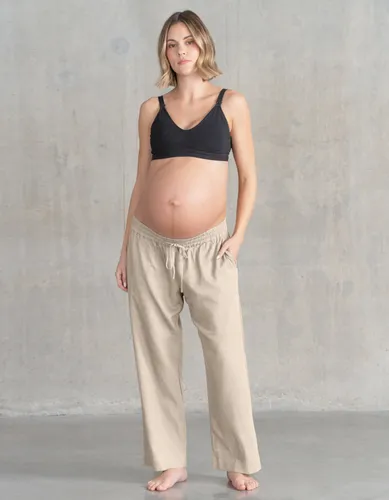 Pantalon grossesse en dessous du ventre jambes larges en mélange de lin - Seraphine - Modalova