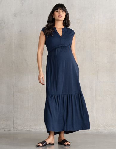 Robe mi-longue de maternité et d'allaitement en jersey, avec un col en V fendu - Seraphine - Modalova