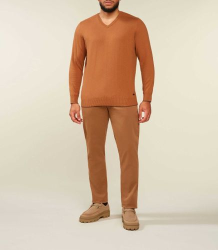 Pull col V coton cachemire camel BRENTBT - IZAC - Modalova