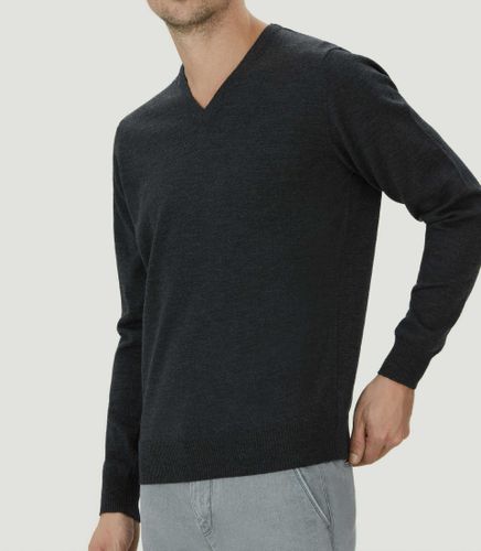 Pull col V mérinos anthracite ''Ludgy'' - IZAC - Modalova