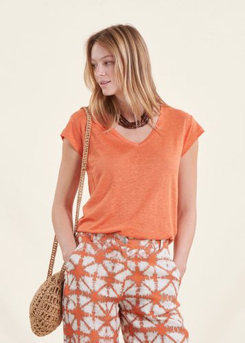 T-shirt orange en lin manches courtes - La Fée Maraboutée - Modalova