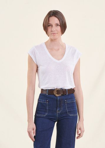 T-shirt blanc en lin manches courtes - La Fée Maraboutée - Modalova