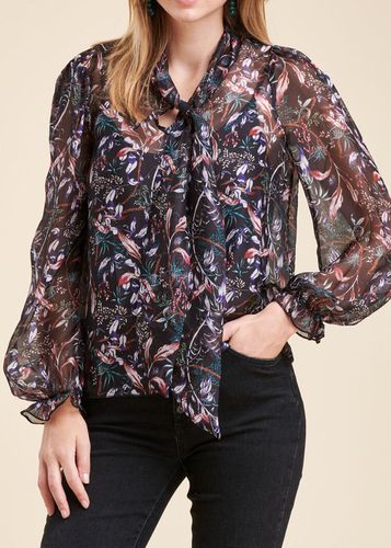 Blouse ample à imprimé fleuri en voile de viscose et soie - La Fée Maraboutée - Modalova