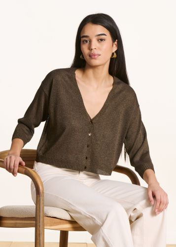 Gilet court marron en maille fine irisée - La Fée Maraboutée - Modalova