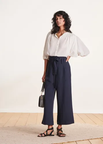 Pantalon large bleu foncé habillé à taille haute - La Fée Maraboutée - Modalova
