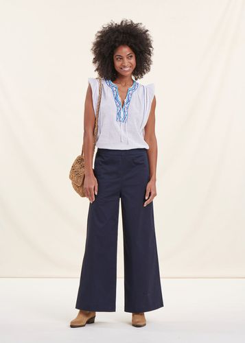 Pantalon large bleu marine en coton - La Fée Maraboutée - Modalova