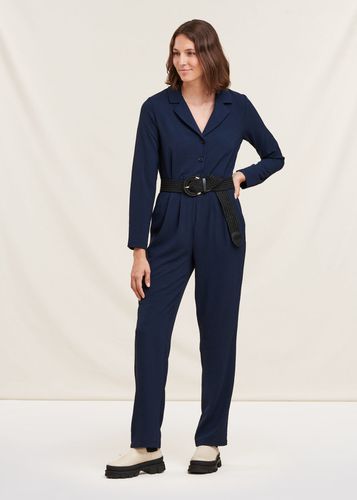 Combinaison pantalon bleu marine col tailleur - La Fée Maraboutée - Modalova