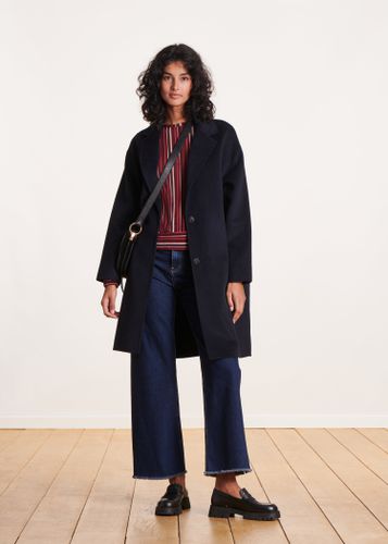 Manteau mi-long bleu marine en lainage - La Fée Maraboutée - Modalova