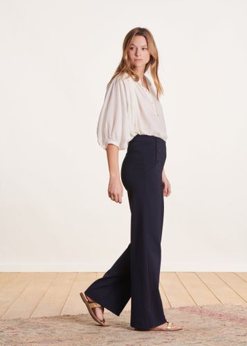Pantalon bleu foncé large en jersey milano taille haute - La Fée Maraboutée - Modalova