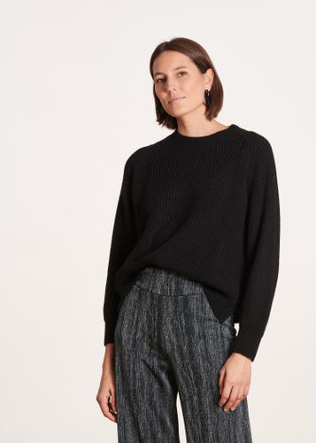 Pull noir encolure ronde en maille côtes perlées - La Fée Maraboutée - Modalova