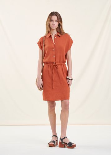 Robe chemise courte orange en coton - La Fée Maraboutée - Modalova