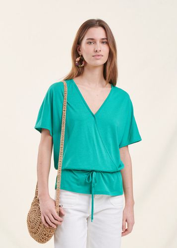 T-shirt blousant vert menthe en lyocell manches courtes - La Fée Maraboutée - Modalova