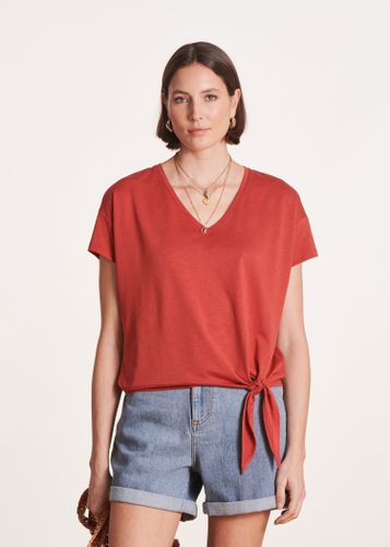 T-shirt rouge en lyocell à manches courtes - La Fée Maraboutée - Modalova