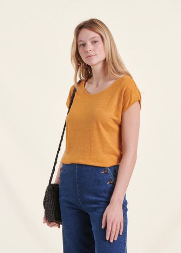 T-shirt moutarde en lin manches courtes - La Fée Maraboutée - Modalova