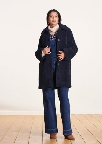 Manteau mi-long bleu marine col chemise - La Fée Maraboutée - Modalova