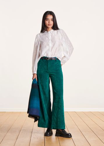 Pantalon large en velours bleu pétrole - La Fée Maraboutée - Modalova