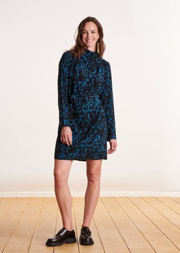 Robe courte droite à imprimé animalier bleu et noir - La Fée Maraboutée - Modalova