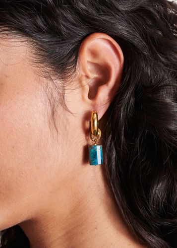Boucles d'oreilles dorées à pendentifs marbrés verts - La Fée Maraboutée - Modalova