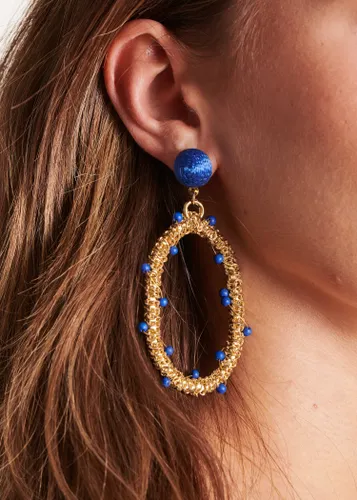 Boucles d'oreilles pendantes dorées perles bleues - La Fée Maraboutée - Modalova