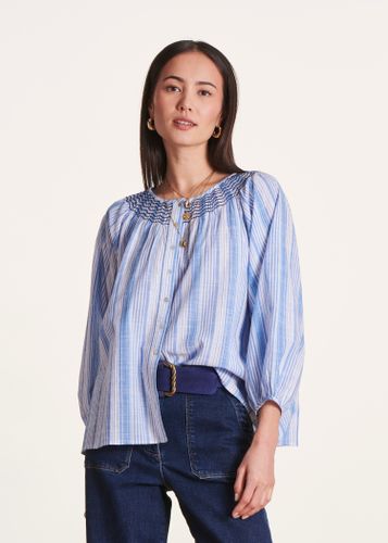 Blouse ample à rayures bleues avec broderies - La Fée Maraboutée - Modalova