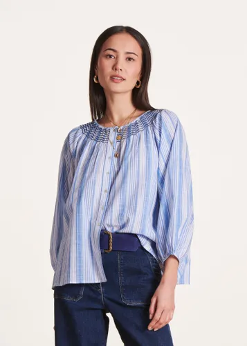 Blouse ample à rayures bleues avec broderies - La Fée Maraboutée - Modalova
