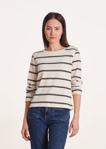 Pull écru marinière en coton biologique avec boutons bijou - La Fée Maraboutée - Modalova