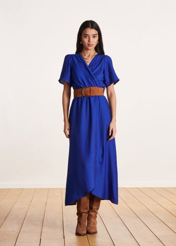 Robe longue fluide bleu roi en jacquard - La Fée Maraboutée - Modalova