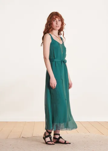 Robe longue à bretelles bleu canard en viscose/soie - La Fée Maraboutée - Modalova
