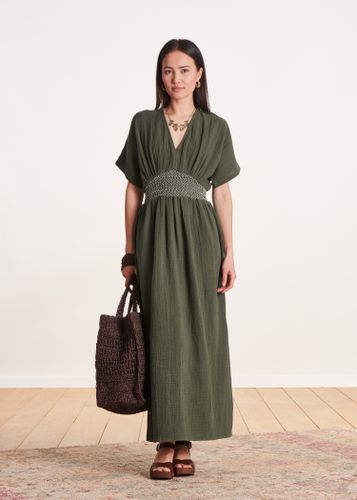 Robe mi-longue kaki en gaze de coton biologique - La Fée Maraboutée - Modalova