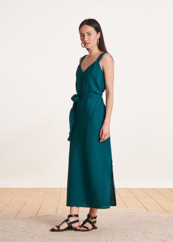 Robe longue bleue à bretelles en coton biologique - La Fée Maraboutée - Modalova