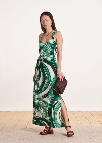 Robe longue verte imprimée à bretelles - La Fée Maraboutée - Modalova